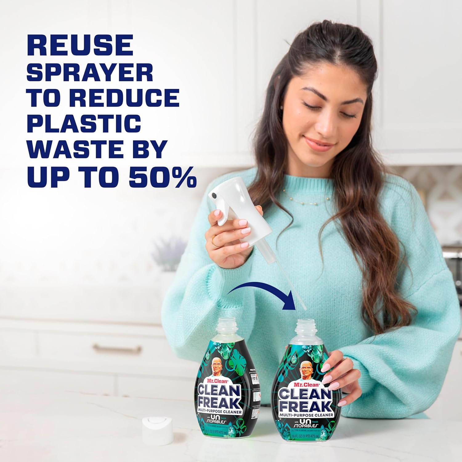 Mr. Clean Clean Freak Multi Surface Cleaning Spray, Deep Cleaning Mist Starter Kit and Refill Bundle, Unstopables Fresh Scent, 64 fl oz - Image 3