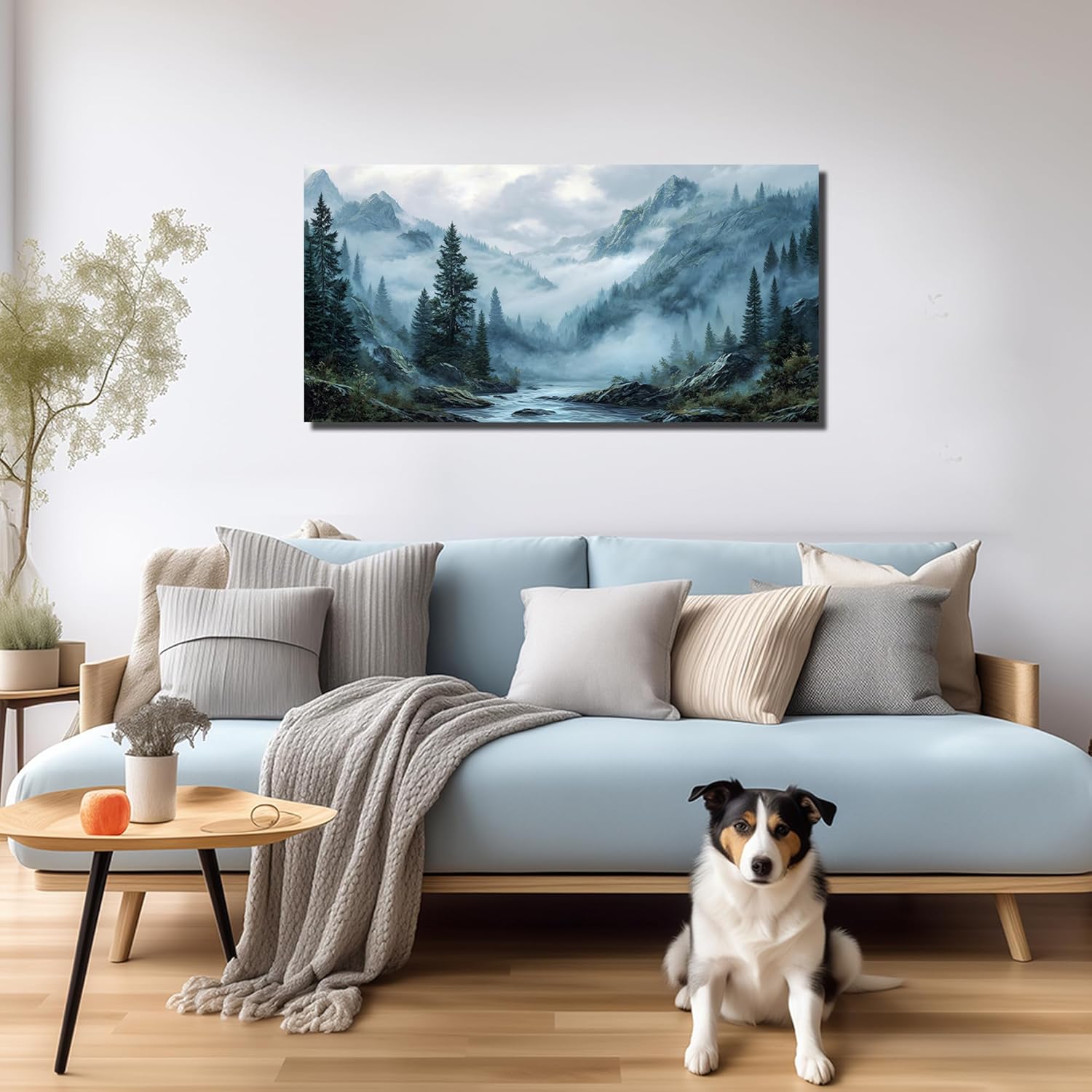 Foggy Forest Wall Art for Living Room Tree Canvas Wall Art for Office Mountain Pictures Wall Decor for Bedroom Size 20 x 40 Inch - Image 3