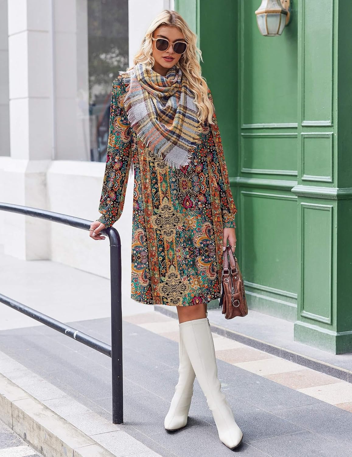 Zeagoo Fall Dresses for Women Long Sleeve Casual Pleated V Neck Dress 2025 A Line Tunic Dress - Image 5