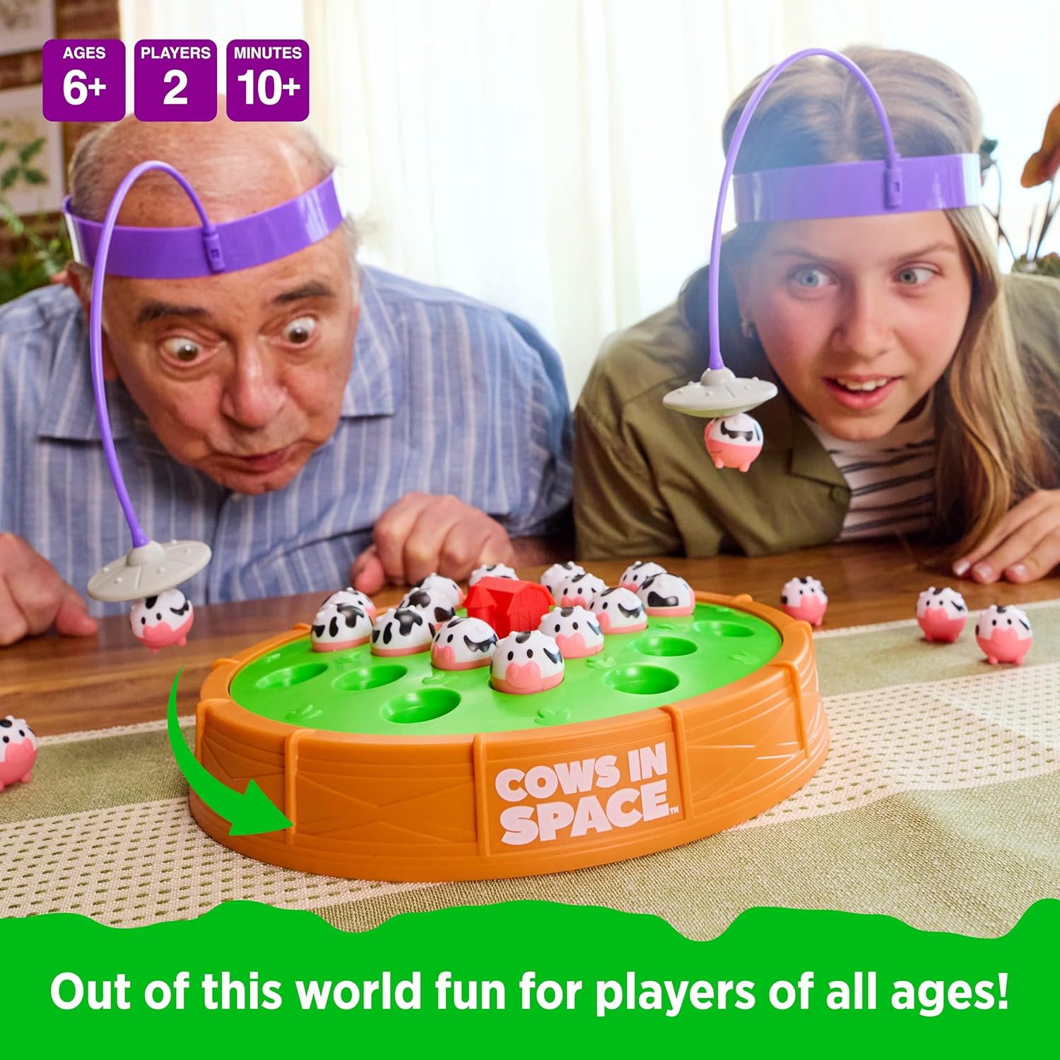 Cows in Space, 2026 Toy of The Year Finalist Game by Relatable, Hilarious Kid-Friendly Space Game, Includes 2 UFO Headbands, 1 Electronic Spinning Base, 21 Cows, and Instructions - Image 4