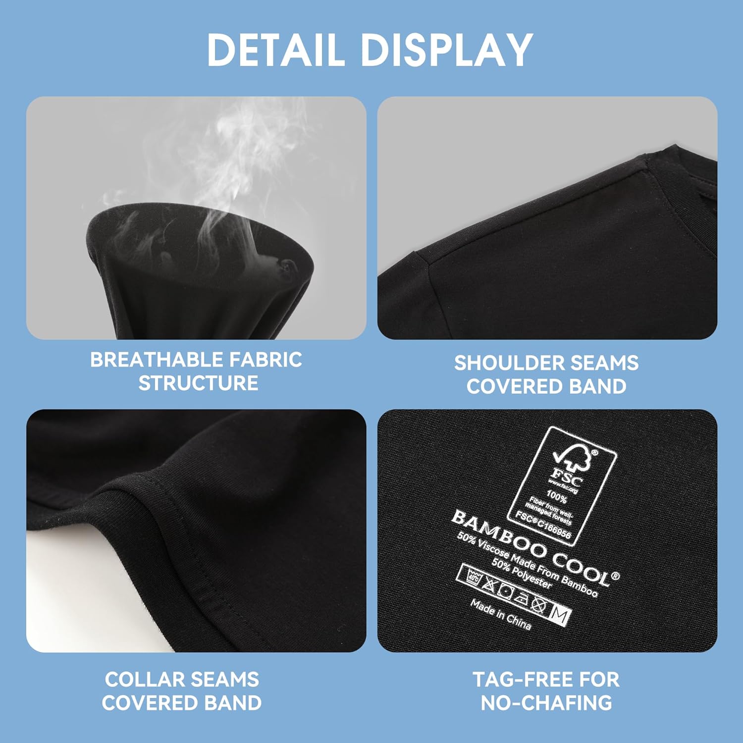 BAMBOO COOL Men's Undershirts Moisture-Wicking Crewneck T Shirts, Breathable Stretch Soft Tees for Men, 3 or 6 Pack - Image 5