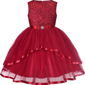 Sunny Fashion Flower Girls Dress Blue Belted Wedding Party Bridesmaid Size 4-12