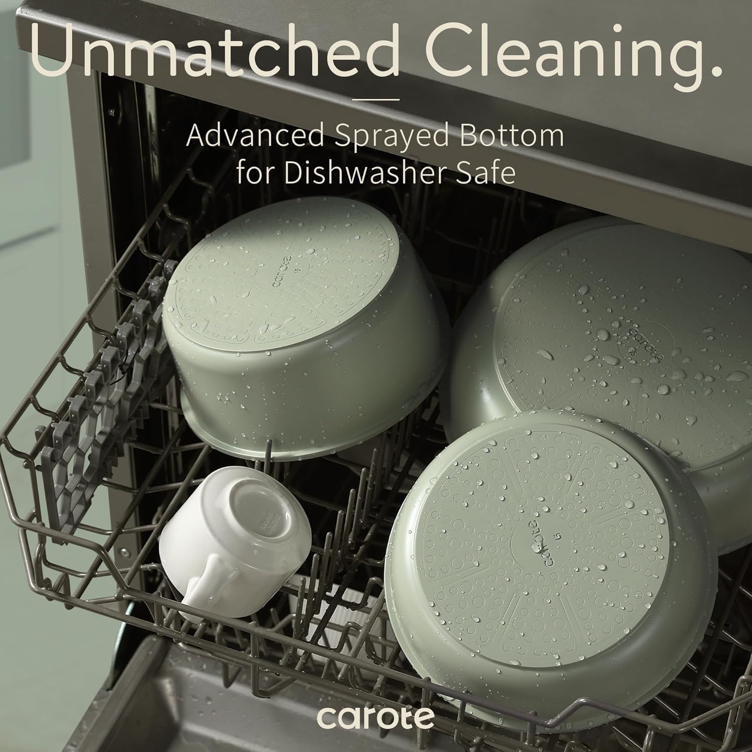 CAROTE Pots and Pans Set, Nonstick Cookware Set Detachable Handle, 19pcs Induction Kitchen Cookware Sets Non Stick with Removable Handle, RV Cookware Set, Oven Safe, Sage Green - Image 8