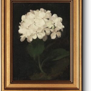 HUARCEY Gold Framed Vintage Wall Art for Living Room, Flowers Painting Canvas Prints Shelf Decor for Kitchen, Aesthetic Bedroom Wall Art, Christmas Gifts for Friends or Family (White Hydrangea 8″x10″)