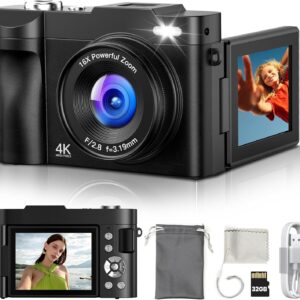 Digital Camera 4K for Photography Vlogging: 50MP Cameras for Video – 16X Zoom Photo Camera Gifts for Teens Ages 8-16 – 180°Flip Screen Compact Cámara – Point and Shoot Digital Cameras for YouTube