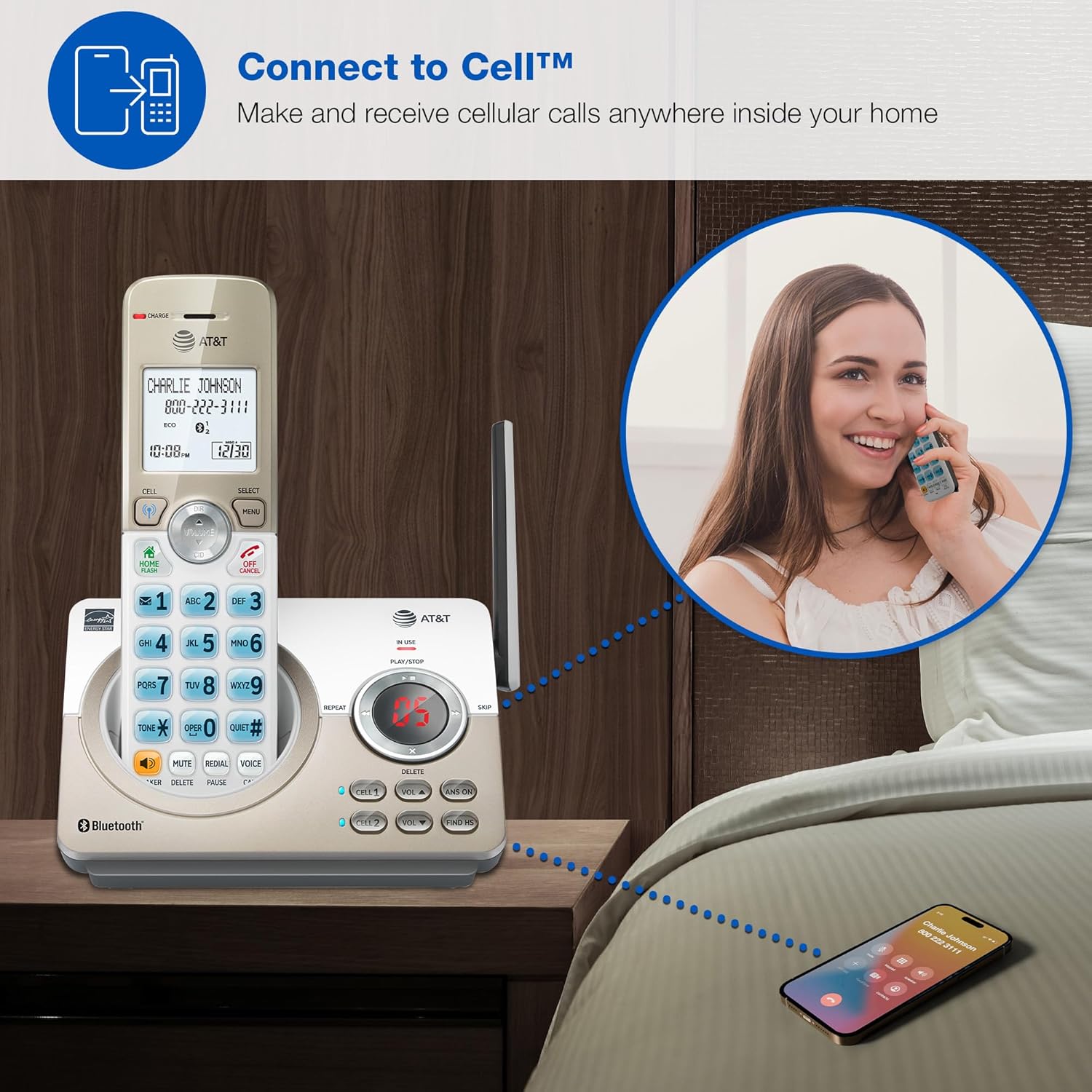 AT&T DL72319 DECT 6.0 3-Handset Cordless Phone for Home with Connect to Cell, Call Blocking, 1.8" Backlit Screen, Big Buttons, intercom, and Unsurpassed Range - Image 3