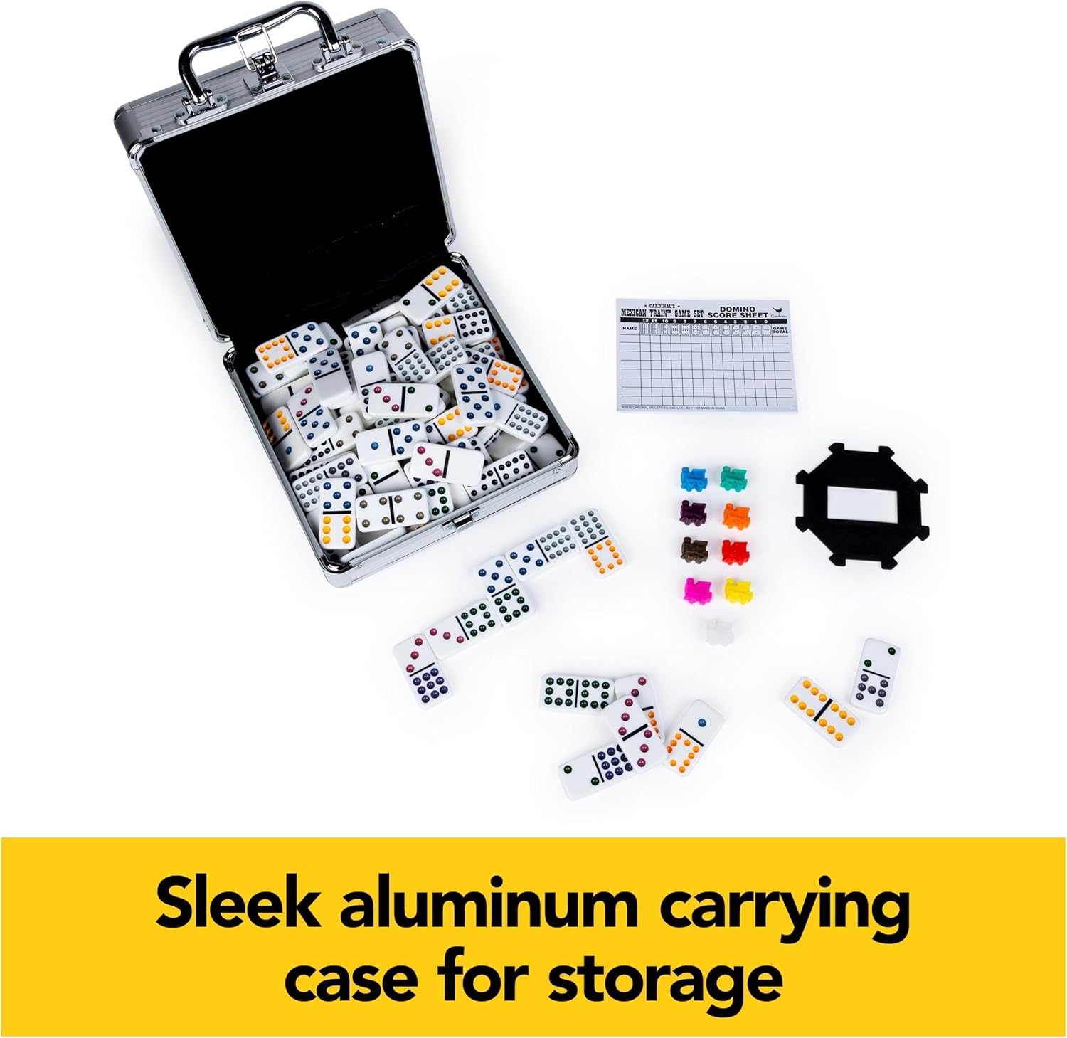 Spin Master Games, Mexican Train Dominoes Set in Aluminum Carry Case, Includes Colorful Trains for Fun-Filled Family Game Night, for Kids & Family, 2-8 Players, for Ages 8 & Up - Image 3