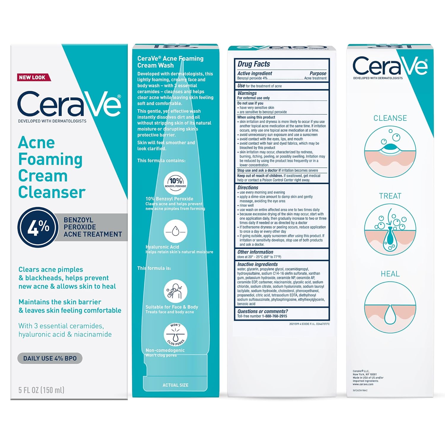 CeraVe Acne Foaming Cream Cleanser, 4% Benzoyl Peroxide Face Wash With Hyaluronic Acid, Niacinamide & Ceramides, Gentle Daily Acne Treatment For Face - Image 8