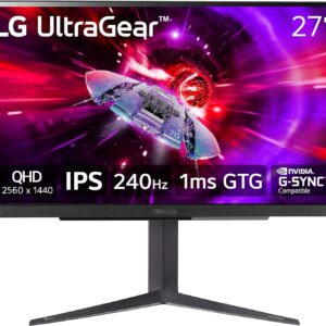 LG 27GR83Q-B 27-inch UltraGear QHD (2560×1440) IPS Gaming Monitor, 240Hz, 1ms, DisplayHDR 400, G-Sync AMD FreeSync Premium, HDMI 2.1 DisplayPort, 4-Pole HP Out DTS GP:X, Tilt/Height/Pivot Stand, Black