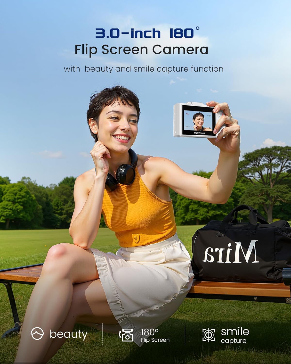 5K Digital Camera for Photography - 75MP Autofocus Vlogging Camera with 64GB SD Card, WiFi, 18X Zoom 3" 180° Flip Screen Compact Travel Camera with 2 Batteries for Teens and Beginner - Image 5