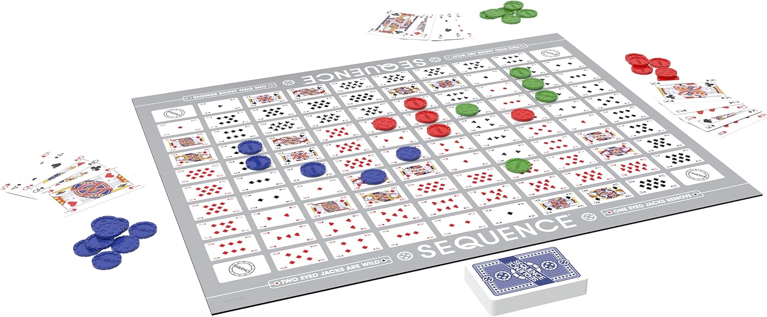 SEQUENCE- Original SEQUENCE Game with Folding Board, Cards and Chips by Jax ( Packaging may Vary ) White, 10.3" x 8.1" x 2.31" - Image 3