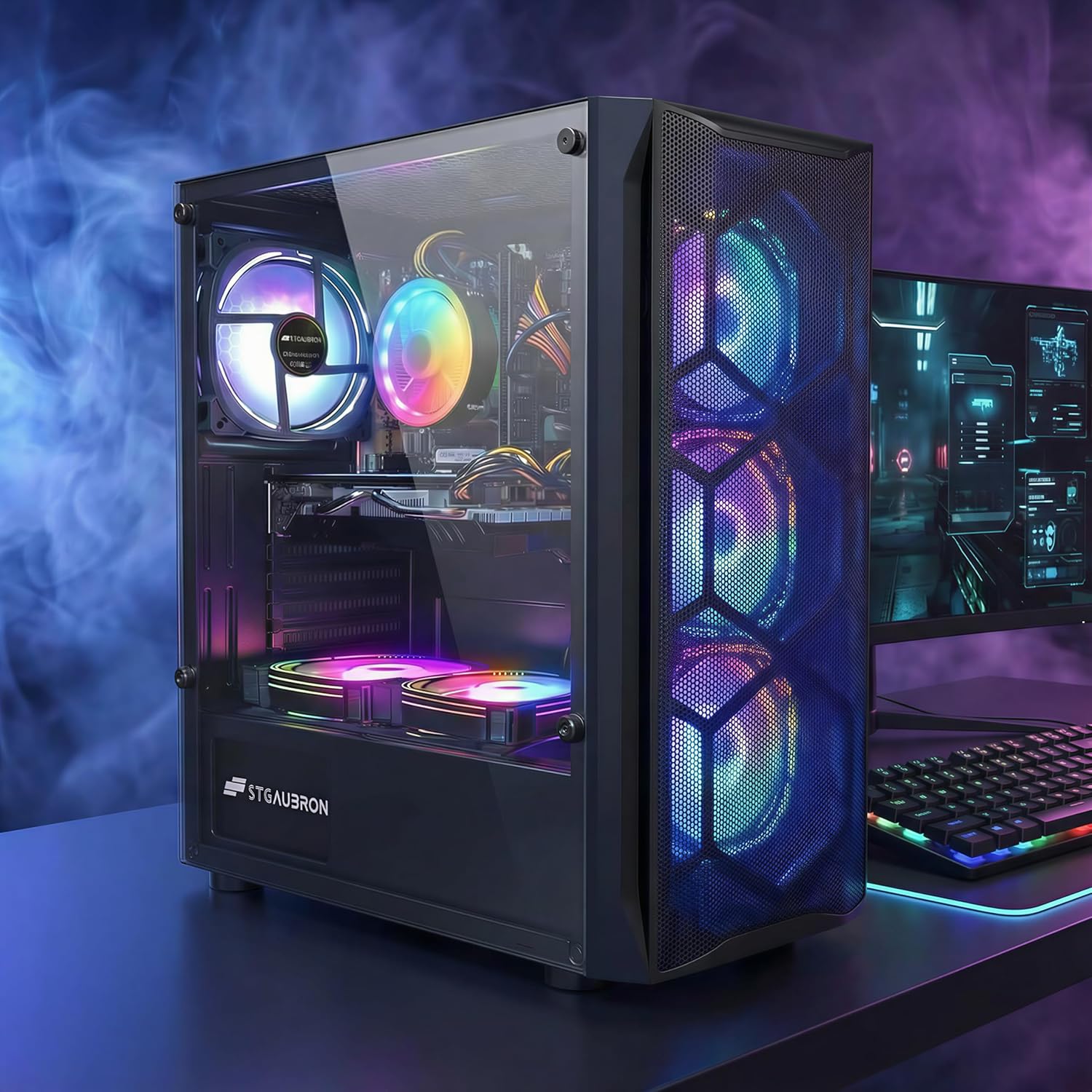 STGAubron Gaming PC Desktop Computer, Intel Core i7 up to 3.9GHz, Radeon RX 580 8G, 16G RAM, 512G SSD, WiFi 6, BT 5.0, RGB Fan x6, Windows 11 Home - Image 5