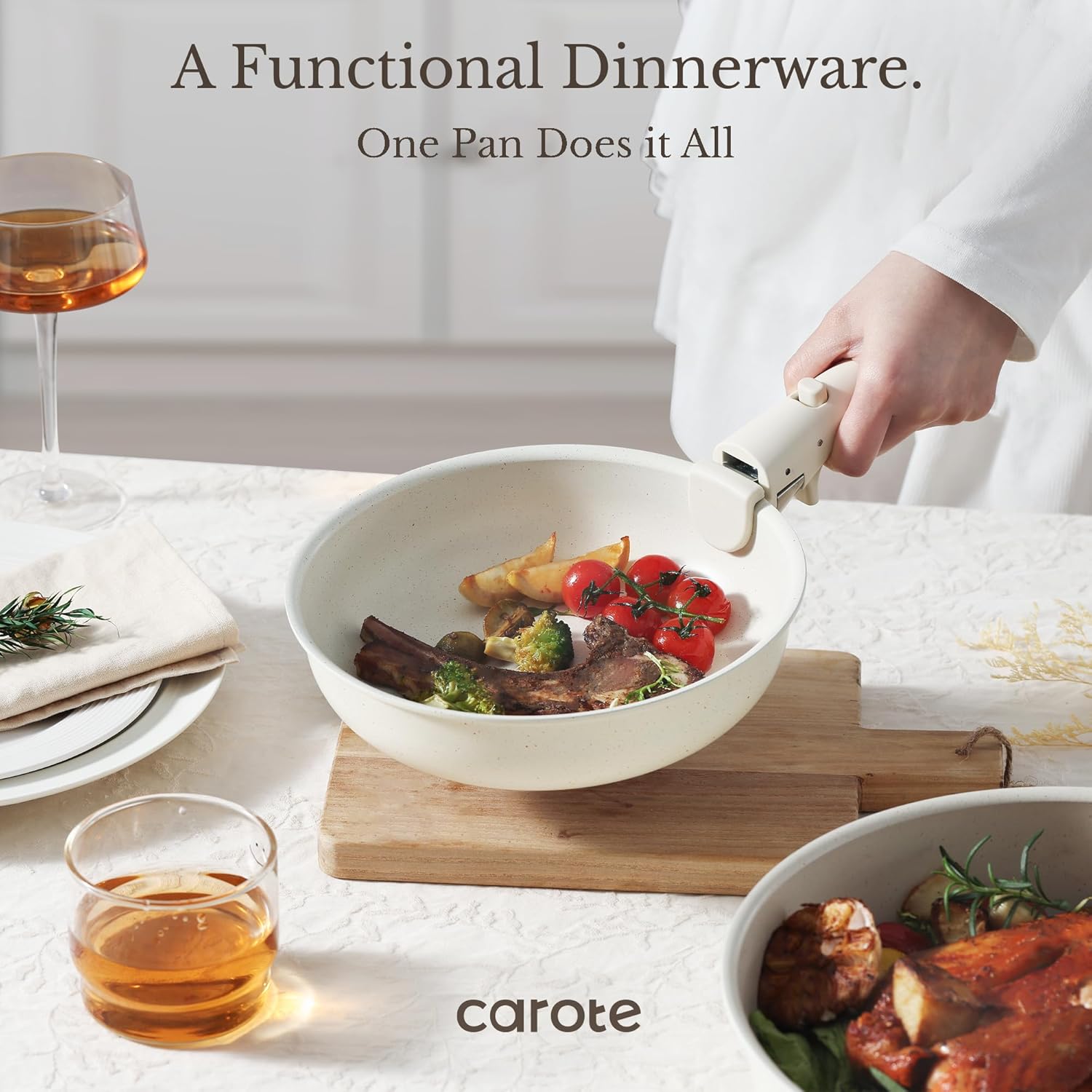 CAROTE 17pcs Pots and Pans Set, Nonstick Cookware Set Detachable Handle, Induction Kitchen Cookware Sets Non Stick with Removable Handle, RV Cookware Set, Oven Safe - Image 5