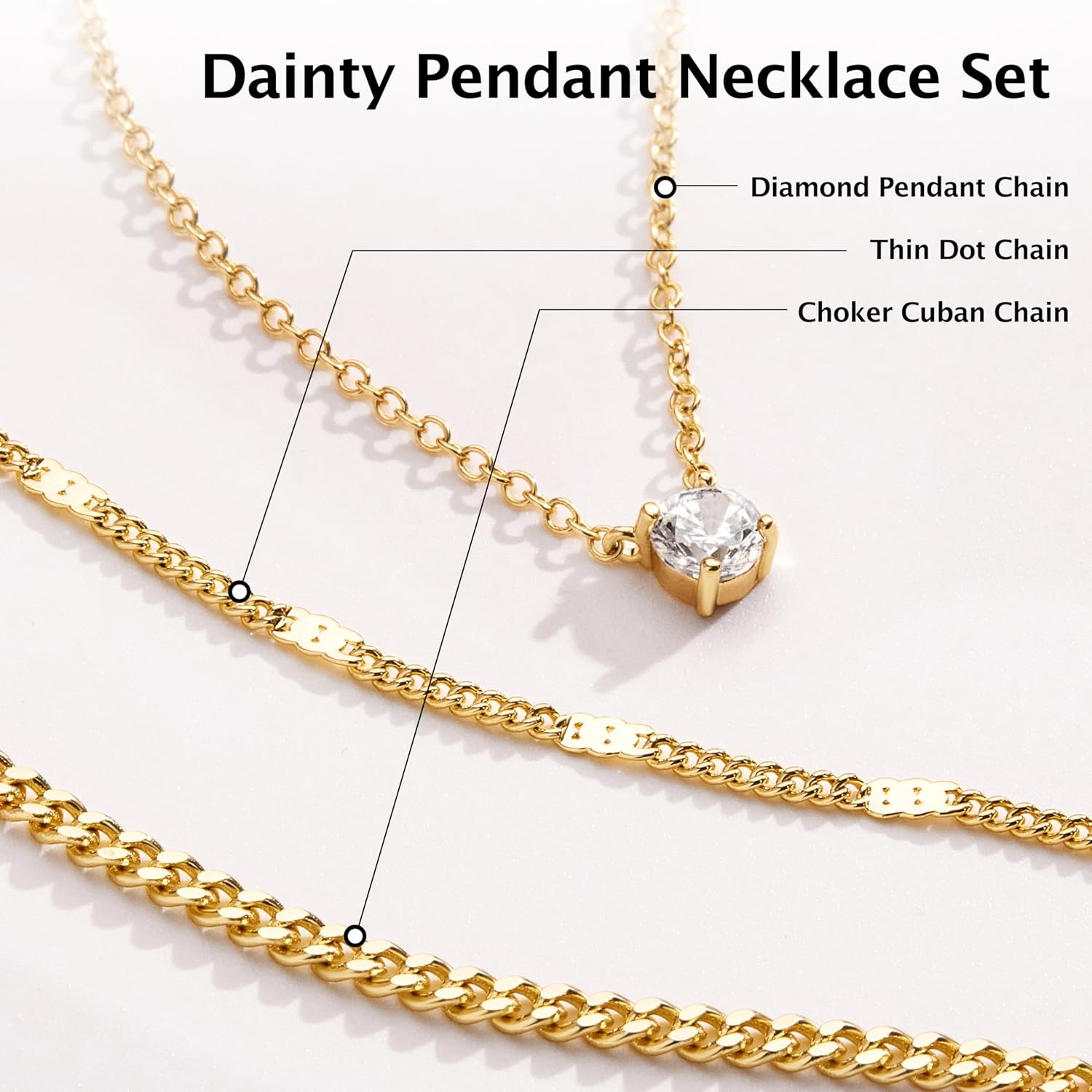WomenGifts Layered Gold Necklaces for Women, 14K Gold Sterling Silver Plated Dainty Pendant Necklace Set with Cubic Zirconia Circle, Chunky Stackable Cuban Chain Choker, Trendy Holiday Waterproof Jewelry Gift - Image 5