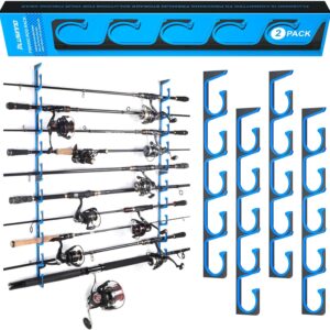 PLUSINNO H5 Horizontal Fishing Rod/Pole Holders for Garage, Wall or Ceiling Mounted Fishing Rod Rack, Aviation Aluminum Fishing Holder Holds up to 5/10/20 Rod or Combos or Nets Storage Racks