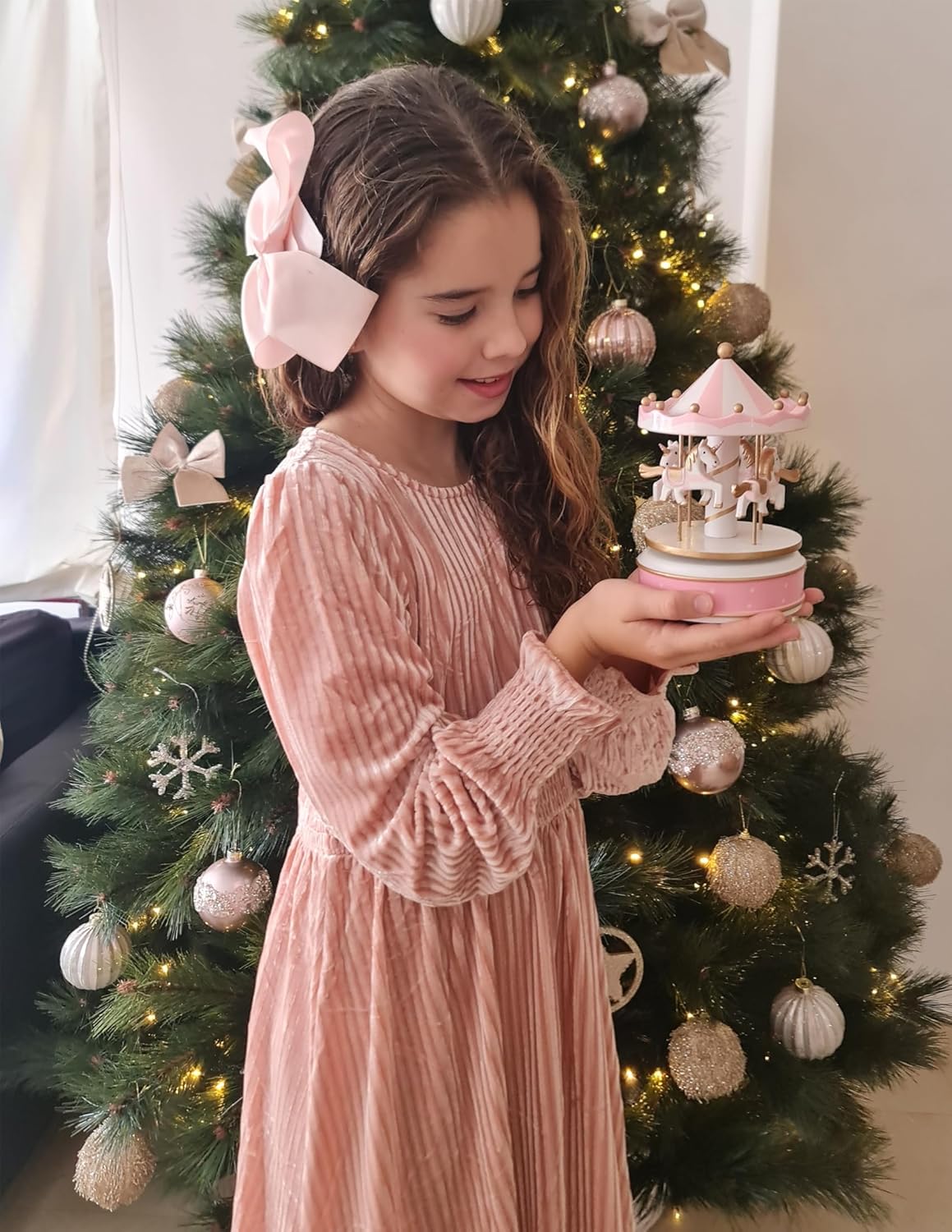 Arshiner Girls Long Sleeve Dress Velvet Crew Neck Midi Fall Vintage Plain Dress for Kids 4-13Y - Image 4