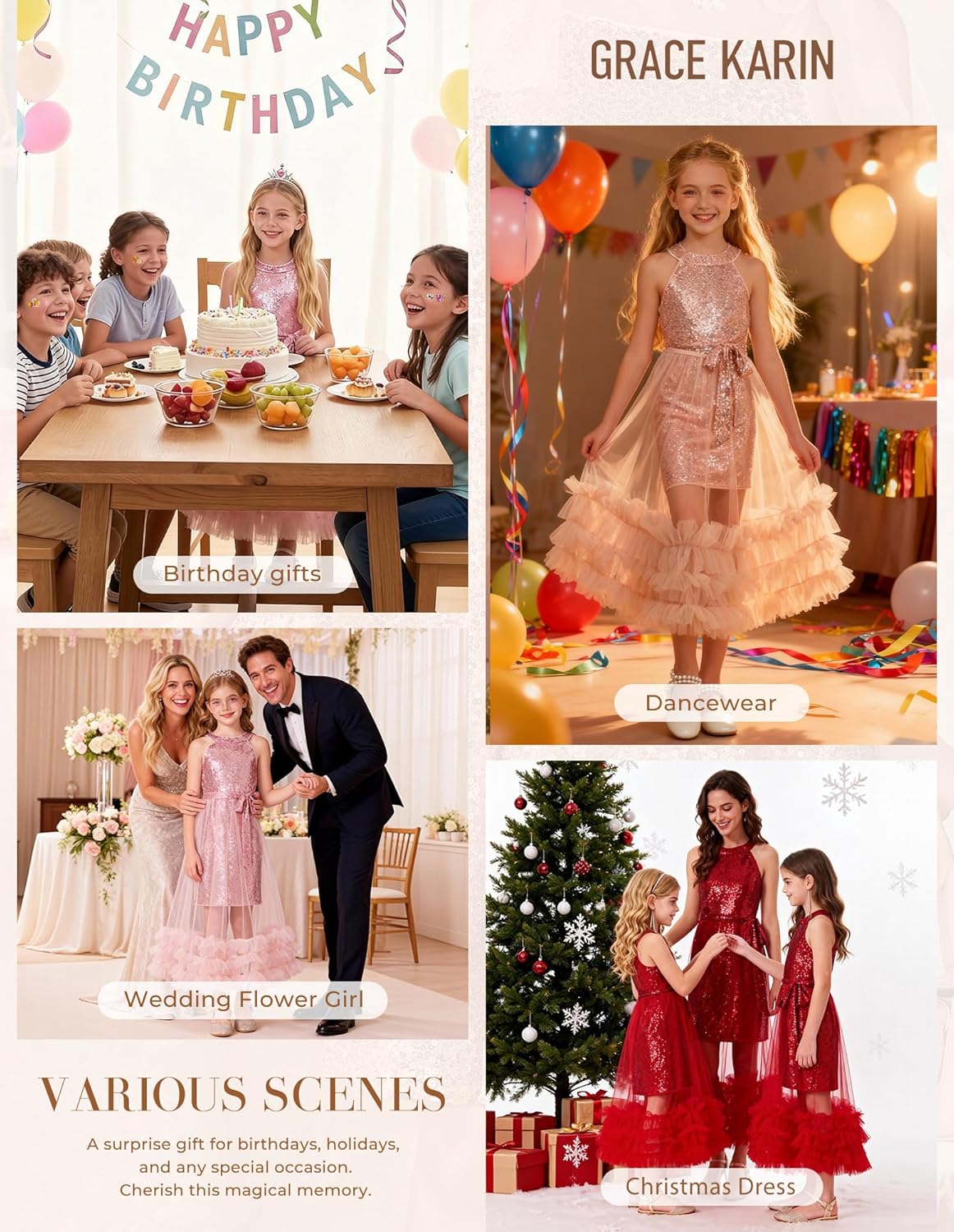 GRACE KARIN Girls Sequin Party Dress Formal Sparkly Pageant Tulle Maxi Teen Prom Halter Dresses for 7-14 Years - Image 6