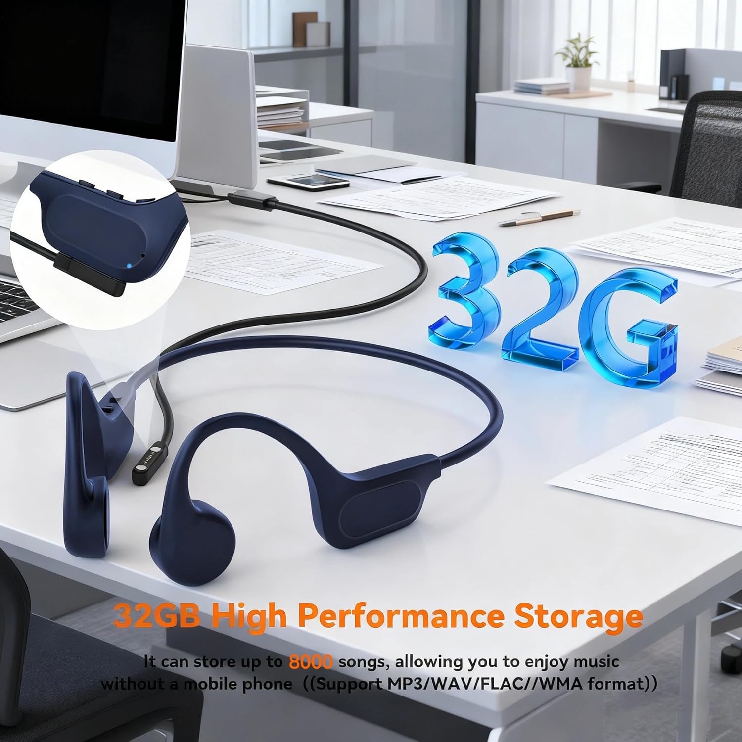 2026 Upgrade Bone Conduction Headphones-SwimBeats, IP68 Waterproof Swimming Headphones| 32GB Storage| BT 6.0| 28g Lightweight| 8H Battery, Open-Ear Headphones for Swimming, Running, Cycling(Indigo) - Image 8