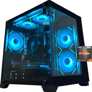 Gaming Desktop Computer PC,AMD Ryzen 5 5600,RTX3050 6GB,32GB RAM and 1TB M.2 NVMe PCle,ARGB Fan,WiFi,Game Design Office Console,Sea View Room,Prebuilt Gaming PC Tower