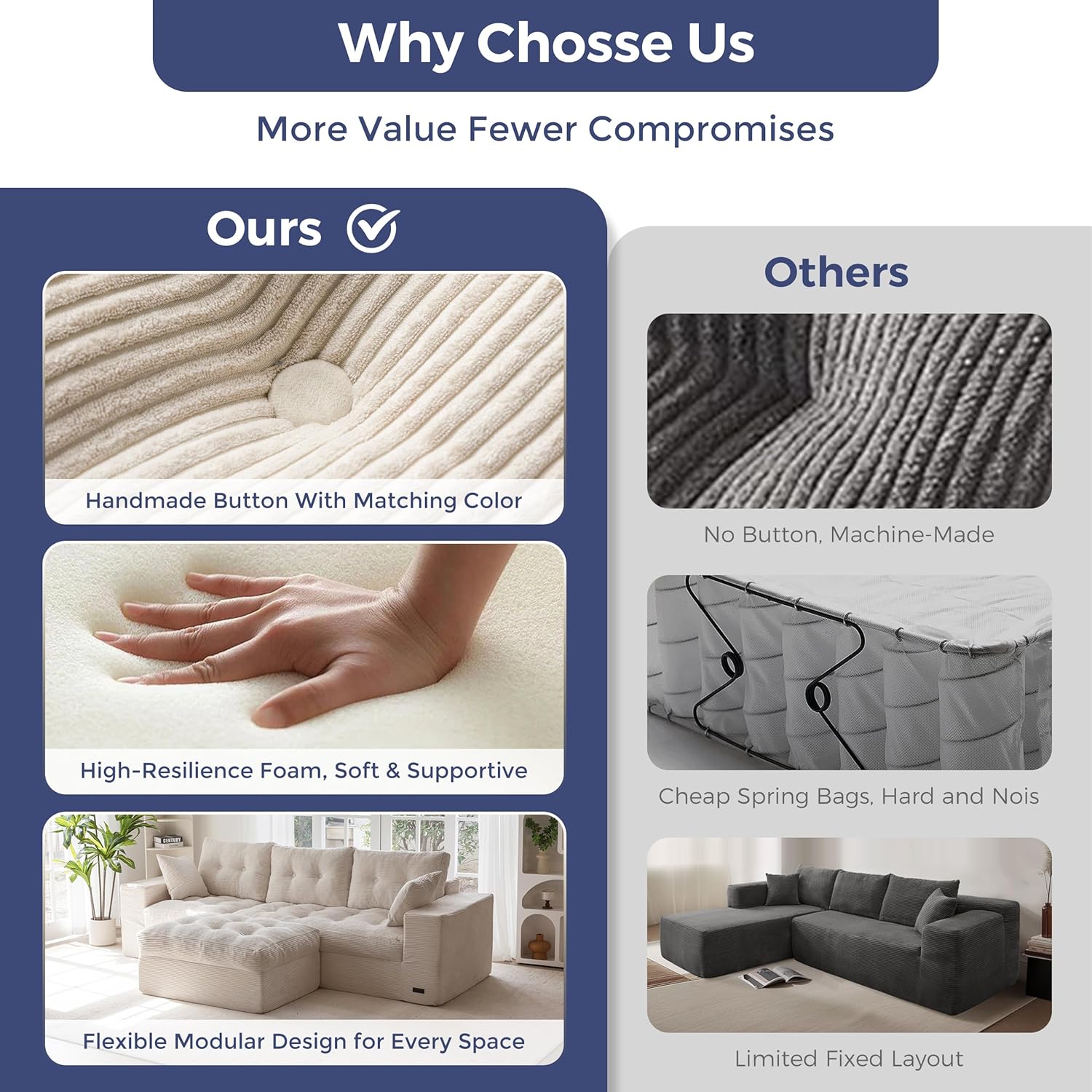 MAXYOYO 104" L Shaped Modular Sectional Sofa with Ottoman, Cloud Boneless Couch with Layered Cushion, Upholstered Sofa in a Box, Flexible Module Combination for Living Room, No Assembly, Beige - Image 7