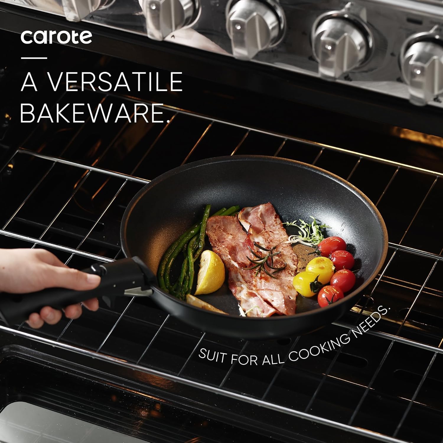 CAROTE 17Pcs Pots and Pans Set Non Stick, Cookware Set Detachable Handle, Nonstick Induction Kitchen Sets Non Stick with Removable Handle, RV Cook Ware, Oven Safe, Black - Image 4