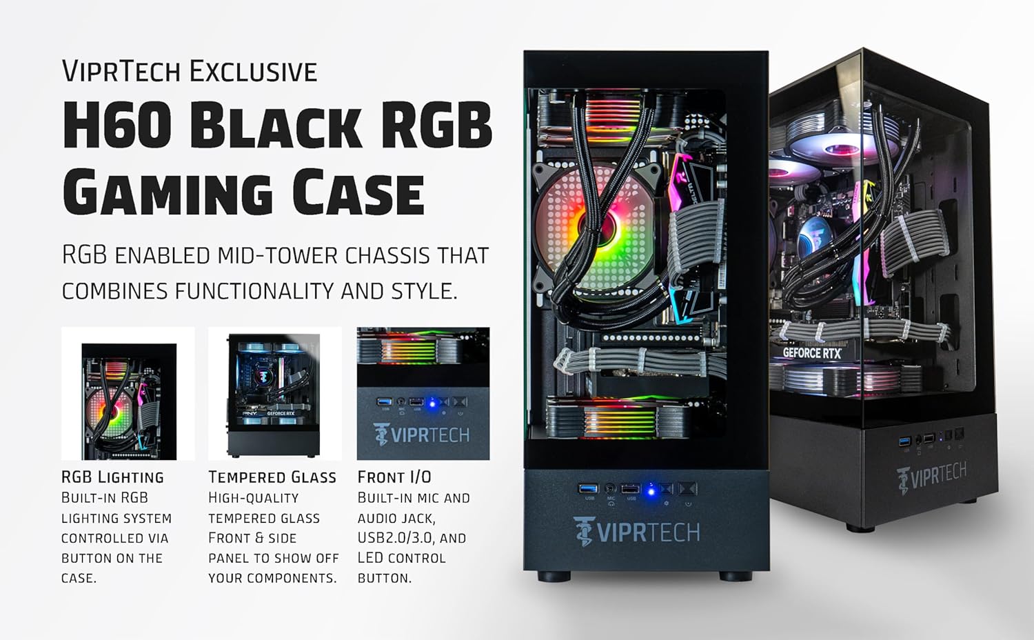 ViprTech Stryker 4.0 Liquid-Cooled PC - AMD Ryzen 7 (4.4GHz Turbo), RTX 5060 8GB, 16GB DDR4 3200, 1TB NVMe SSD, 700W PSU, WiFi BT, Win 11 Pro, RGB, Gaming Desktop Computer Prebuilt, Black - Image 9