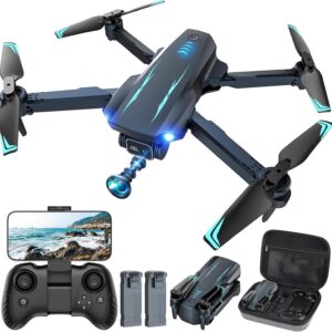 Drone with 1080P FPV Camera, Drone for Kids Adults with One Key Take Off/Land, Altitude Hold, 3D Flip, Waypoint Flight, Gestures Selfie, Gravity Control, 3 Speed, 2 Battery, Mini Drone with Camera for Kids 8-12 10-15, Beginners