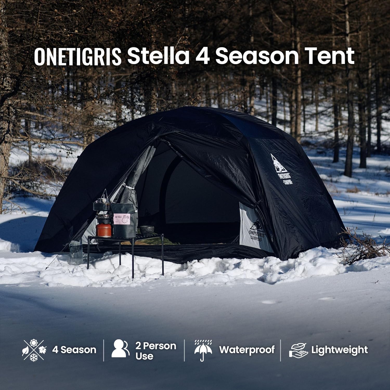 OneTigris Stella 4 Season Camping Tent Backpacking 2 Person Waterproof Lightweight Easy Setup Instant 3000mm Waterproof Rating Outdoor Hiking Tent - Image 2