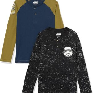 Amazon Essentials Disney | Marvel | Star Wars Boys and Toddlers’ Long-Sleeve Henley T-Shirts, Pack of 2