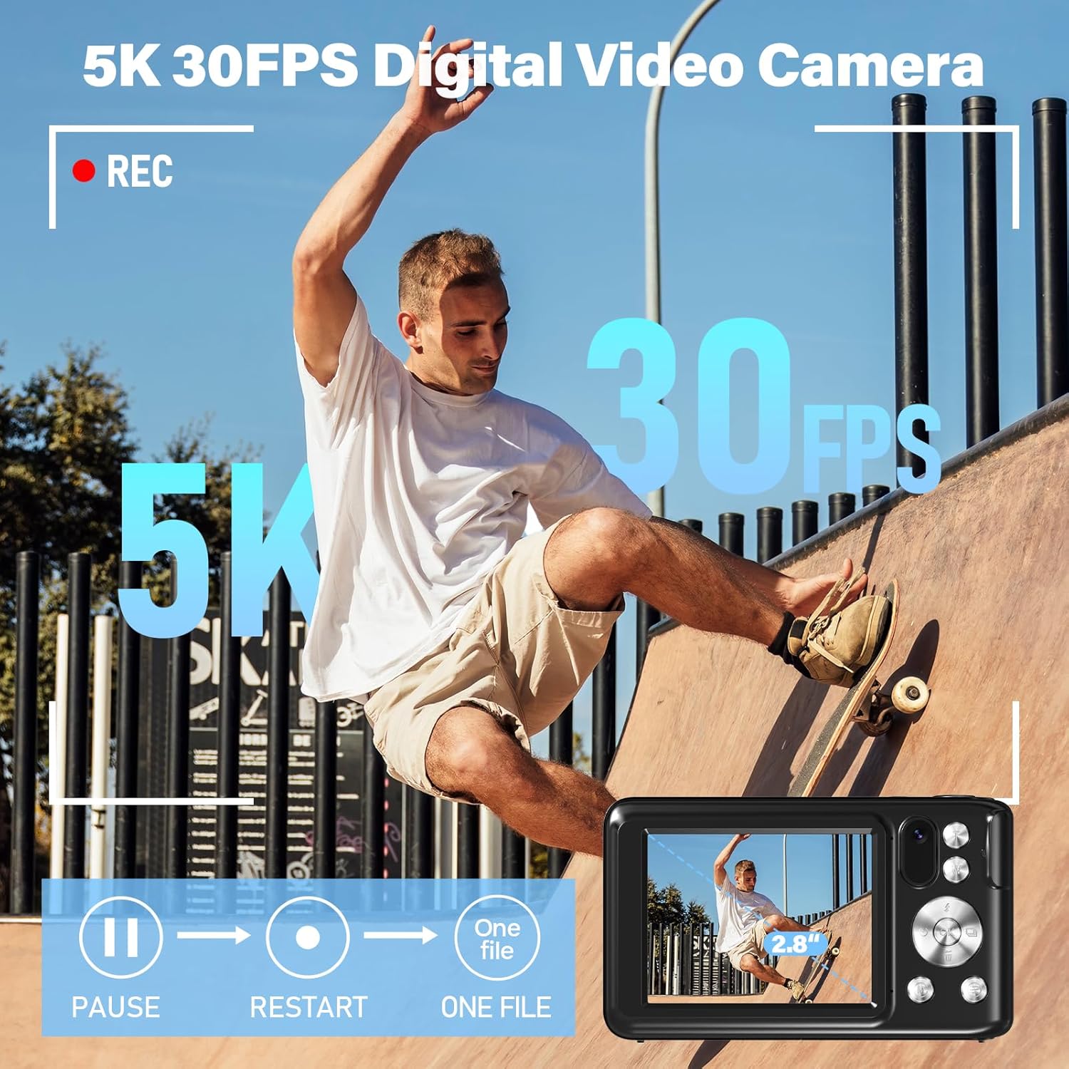 5K Digital Camera for Photography, WiFi 64MP Autofocus Dual Lens Vlogging Camera with Touch Screen, 6X Optical Zoom Compact Point and Shoot Cameras for YouTube, 32GB Card,2 Batteries,Black - Image 2