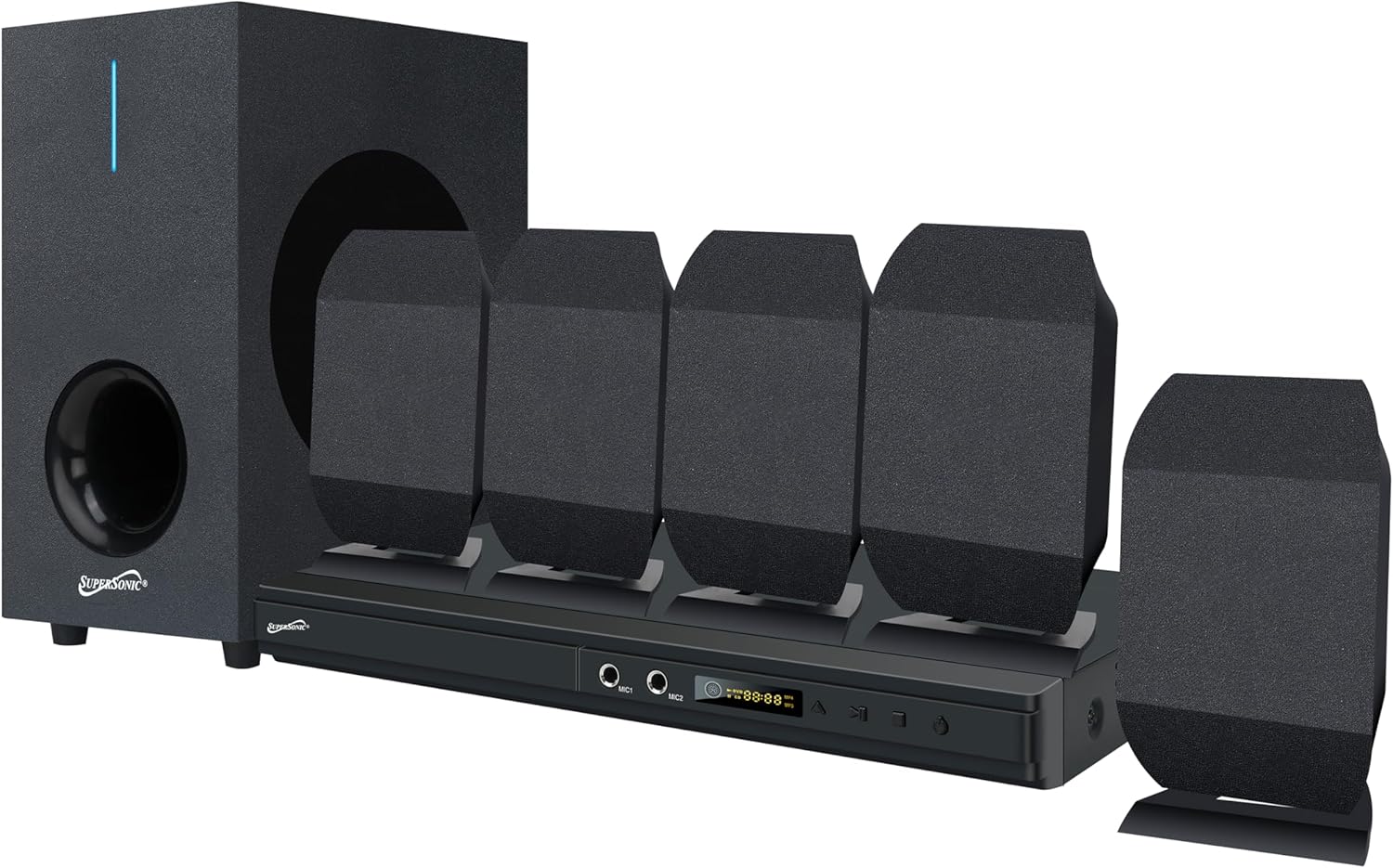 Supersonic SC-38HT 5.1 Surround Channel DVD Home Theater System with DVD/CD Support, Karaoke Mic Jacks, USB Input, FM Radio, 75W Speaker Output, Multi-Language Support, and Remote Control! - Image 2