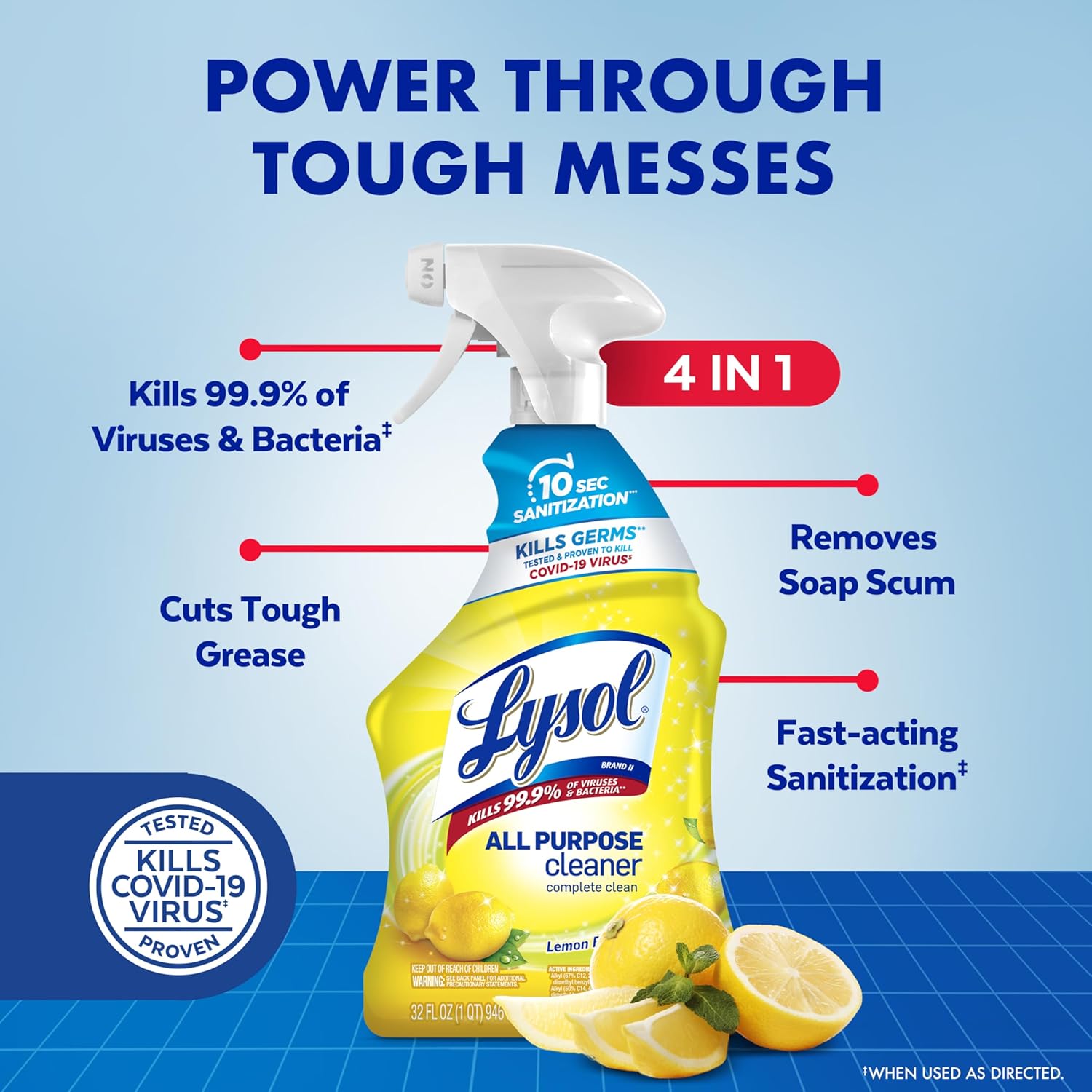 Lysol All Purpose Cleaner Spray, Multi-Purpose Disinfecting Spray, Kitchen & Bathroom Cleaner, Lemon Breeze Scent, 32 Fl Oz - Image 2