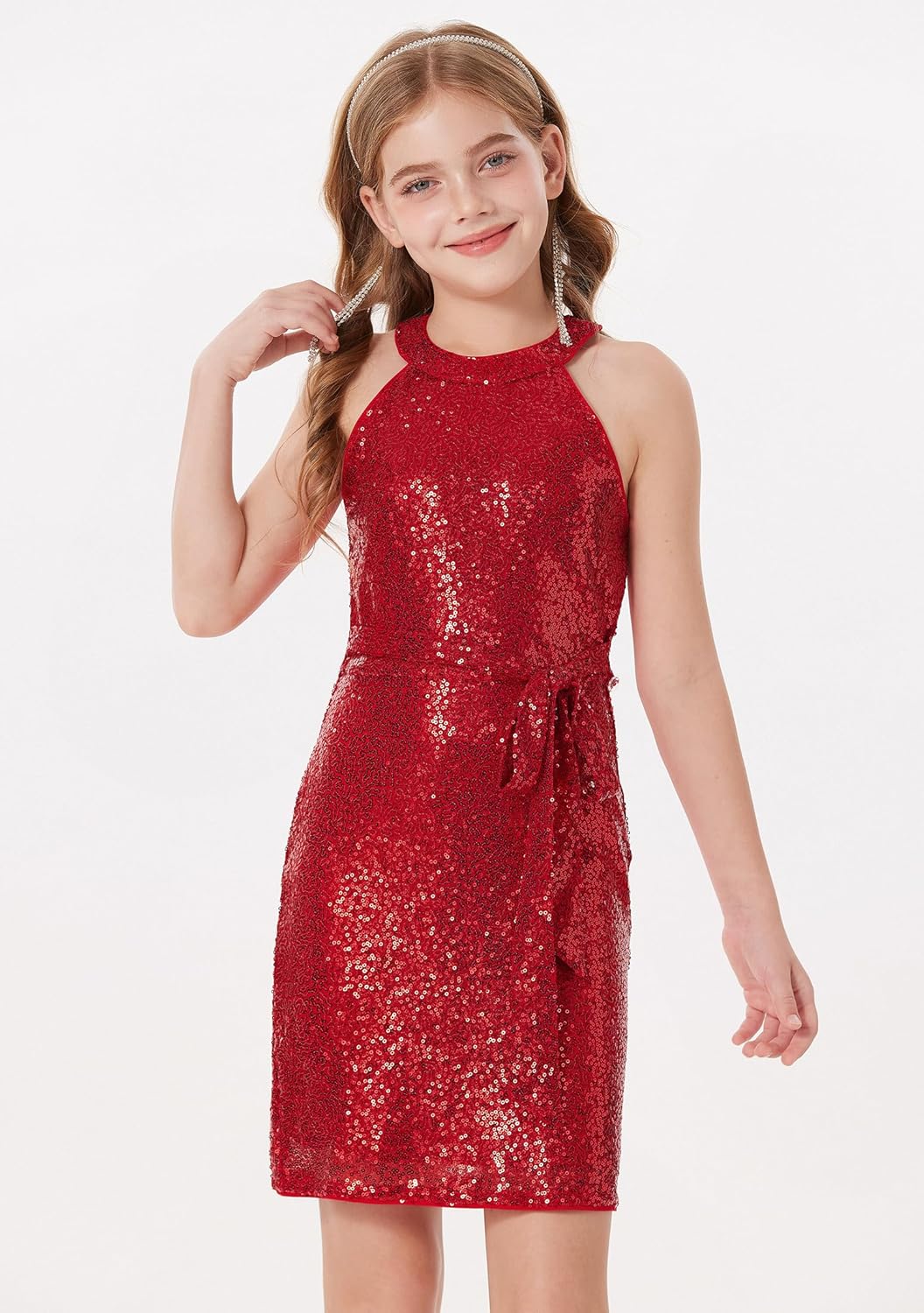 GRACE KARIN Girls Sequin Party Dress Formal Sparkly Pageant Tulle Maxi Teen Prom Halter Dresses for 7-14 Years - Image 2