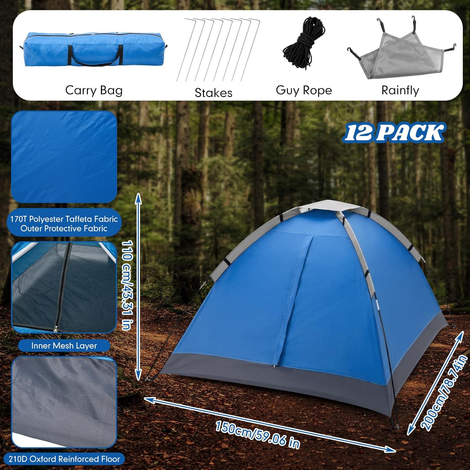 Woanger 12 Pack Bulk 2 Person Camping Tents for Homeless Lightweight Outdoor Tent with Rain Fly and Carrying Bag Waterproof Windproof Setup for Homeless Camping Backpacking - Image 2