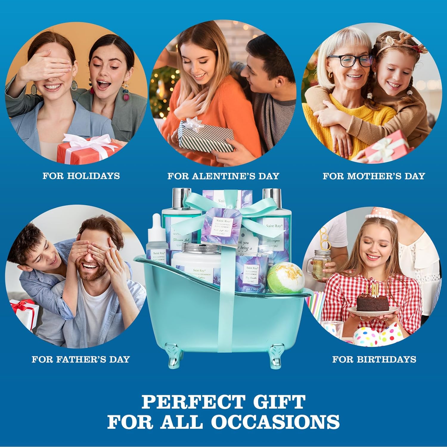 Bath and Body Basket Set Luxury EUCALYPTUS & Mint Spa Gift Basket for Women, Unique Bath Gift Baskets Gifts, Home Spa Kit Christmas Gifts for Women, birthday gift baskets for Dad Mother's Day - Image 5