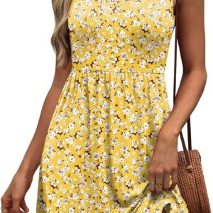 WIHOLL Women’s Summer Dress 2025 A-Line Sleeveless Casual Sundress with Pockets Floral/Solid