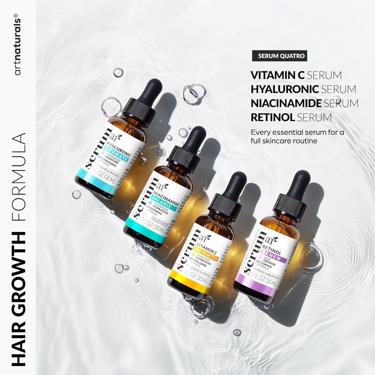 Vitamin C Serum Skin Care 4-Piece Set: Includes Retinol, Hyaluronic Acid & Niacinamide – Anti-Aging, Skin Brightening, Hydrating, Wrinkle Reduction, Dark Spot Corrector – 3-Month Supply – artnaturals - Image 2