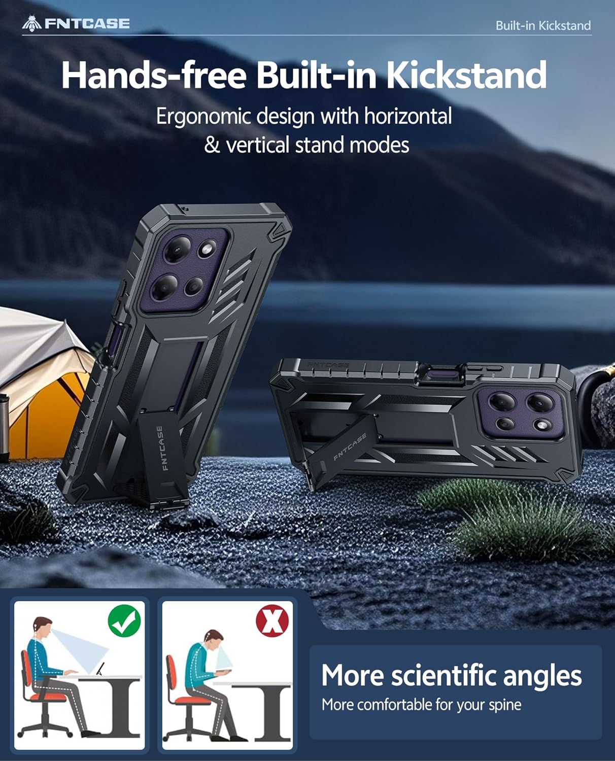 FNTCASE for Motorola Moto G-Power-5G-2026 Case: for Moto G Power 5G 2025 Case with Kickstand | Built-in Screen Protector Military Grade Drop Proof Protection Rugged Shockproof Protective Sturdy Black - Image 4