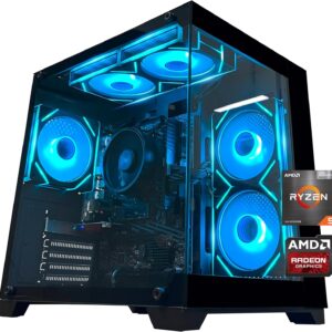 Gaming PC Desktop Computer AMD Ryzen 5 5600GT,16GB DDR4 3200MHz,1TB M.2 NVMe PCle,550W 80PLUS PSU,WiFi,Game Design Office Console,Sea View Room, Towers Prebuilt PC (Black)