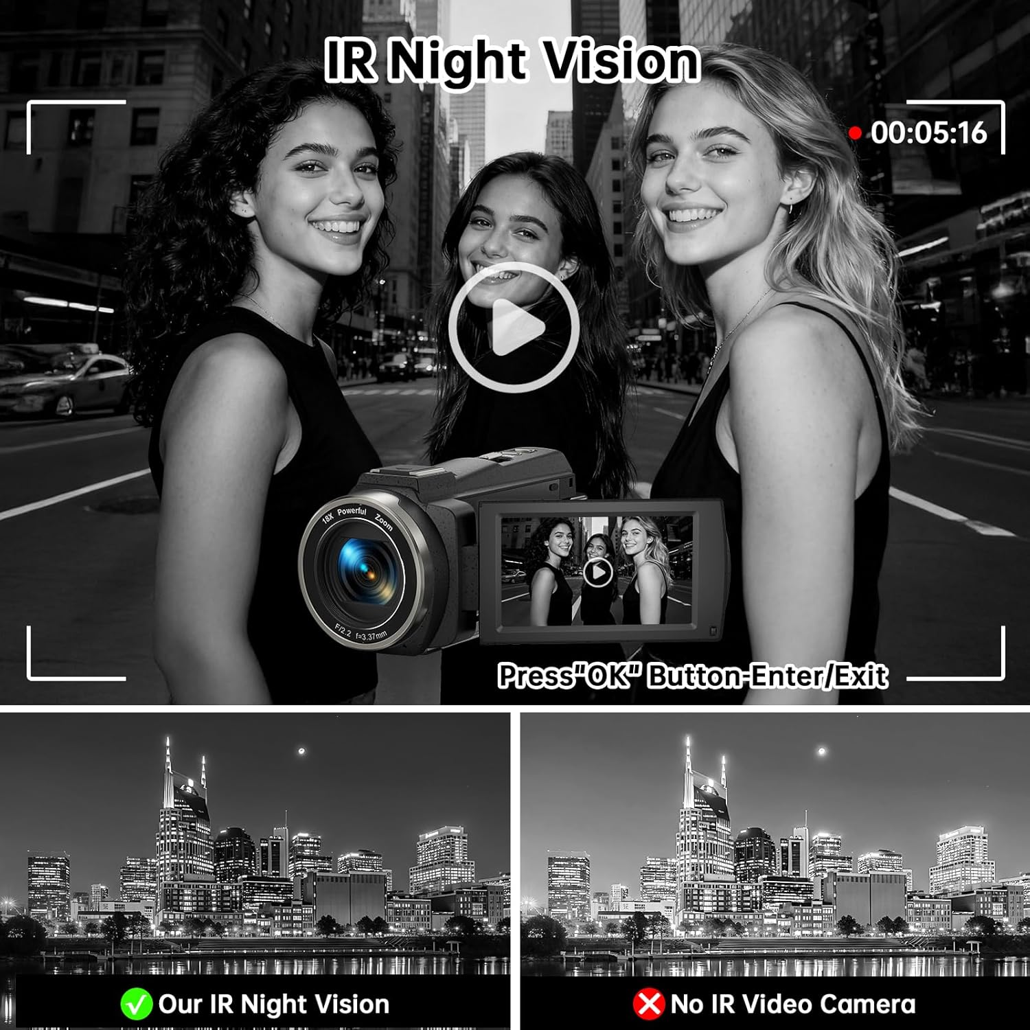 8K Video Camera Camcorder 2025 Latest 88MP Ultra HD Video Cameras Wifi Vlogging Camera for YouTube 18X Digital Video Cameras with 32G Card Microphone 6-Axis Anti-Shake IR Night Vision Video Recorder - Image 8