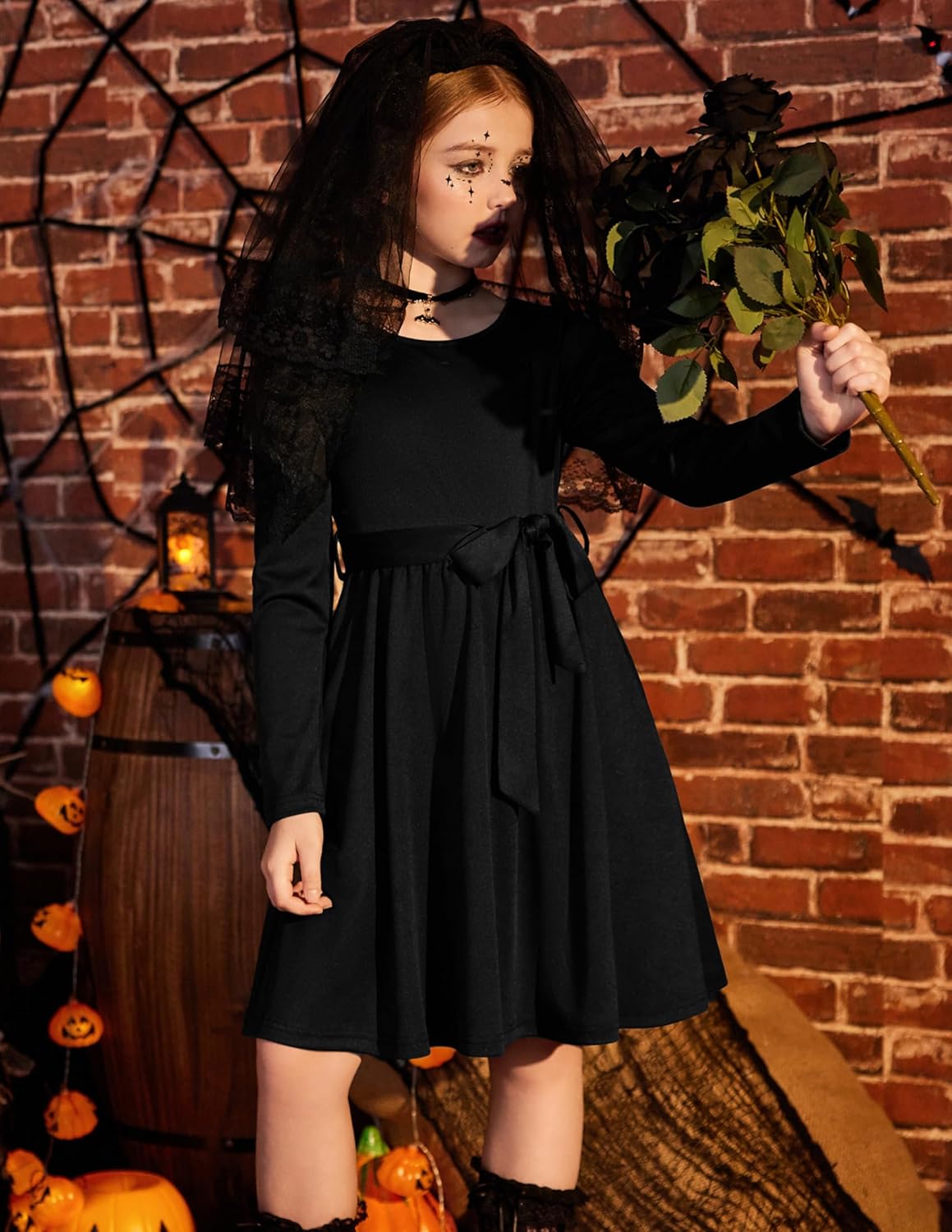 Arshiner Girls Dresses Puff Long Sleeve Fall Winter Formal Party Belted Dress with Pockets 6-14Y - Image 5