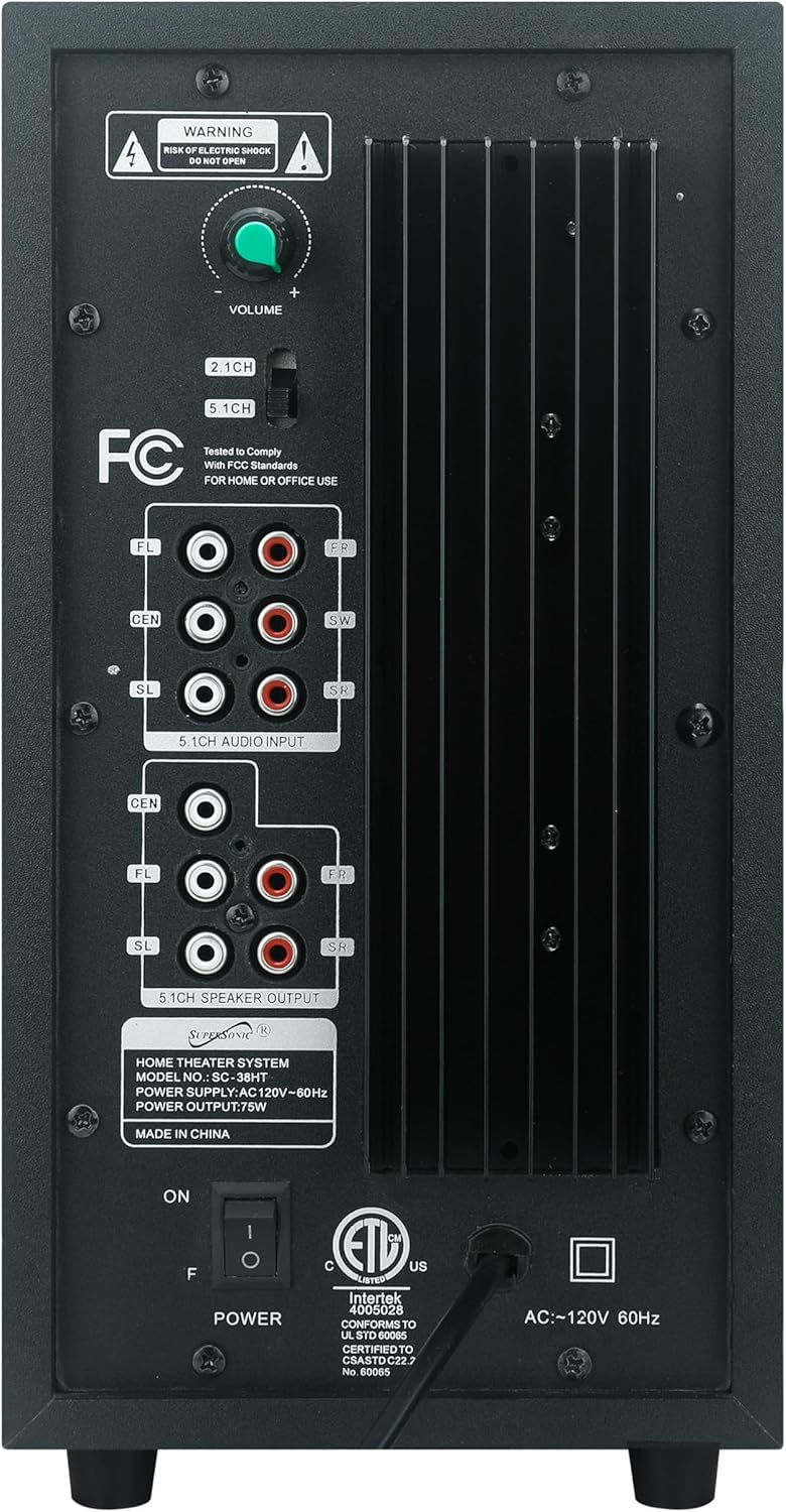 Supersonic SC-38HT 5.1 Surround Channel DVD Home Theater System with DVD/CD Support, Karaoke Mic Jacks, USB Input, FM Radio, 75W Speaker Output, Multi-Language Support, and Remote Control! - Image 5