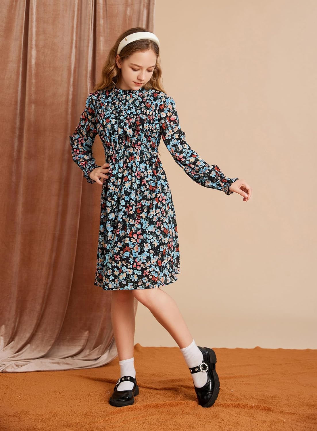 GRACE KARIN Girls' Spring Long Sleeve Dresses Kids Floral Winter Formal Dress Girl Casual Fancy Midi Clothes Size 6-14 - Image 5