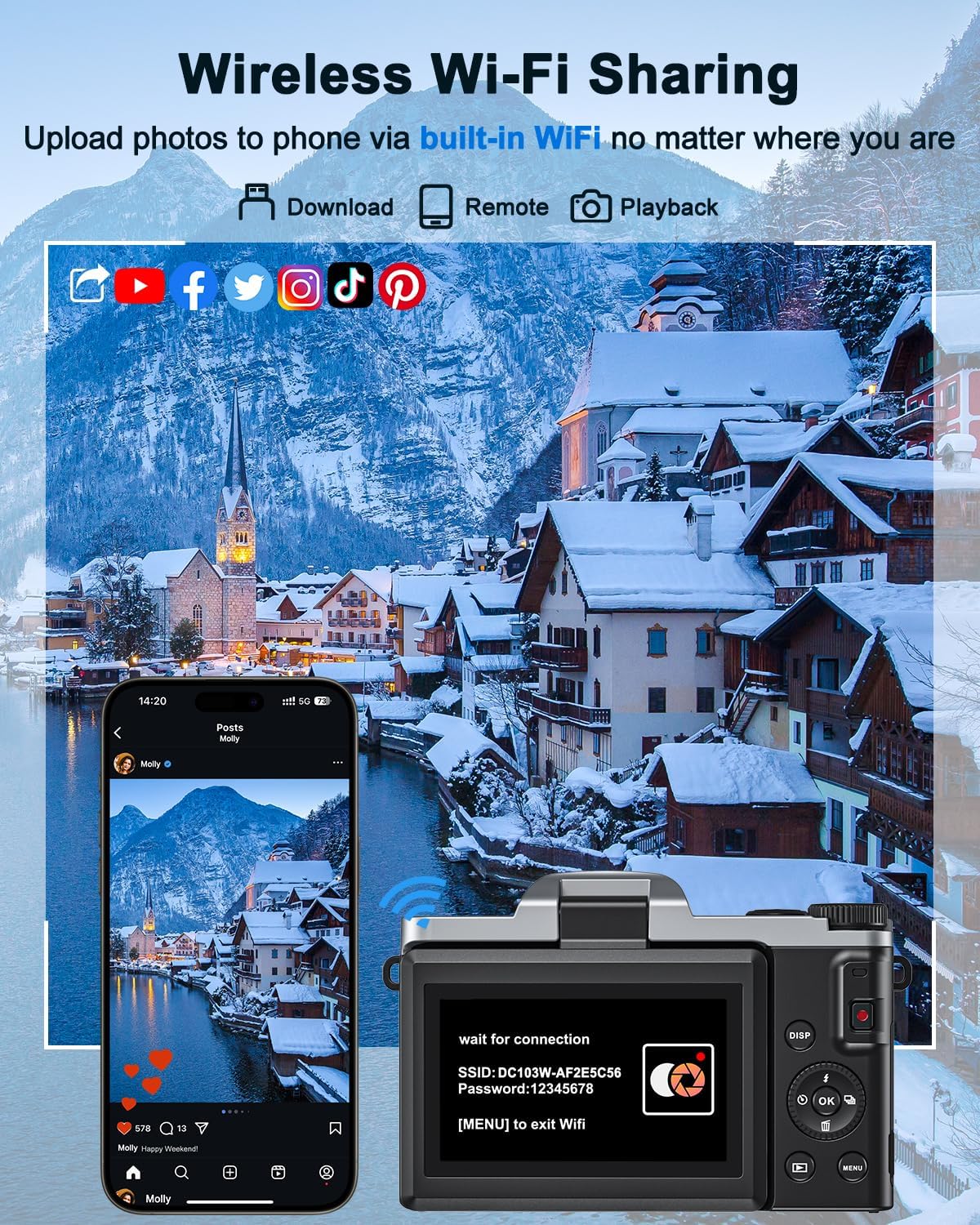 4K Digital Camera for Photography, WiFi 64MP Autofocus Vlogging Camera for YouTube, 3" 180° Flip Screen, 16X Zoom Antishake Compact Point and Shoot Travel Cameras with 32GB SD Card, 2 Batteries, Black - Image 4