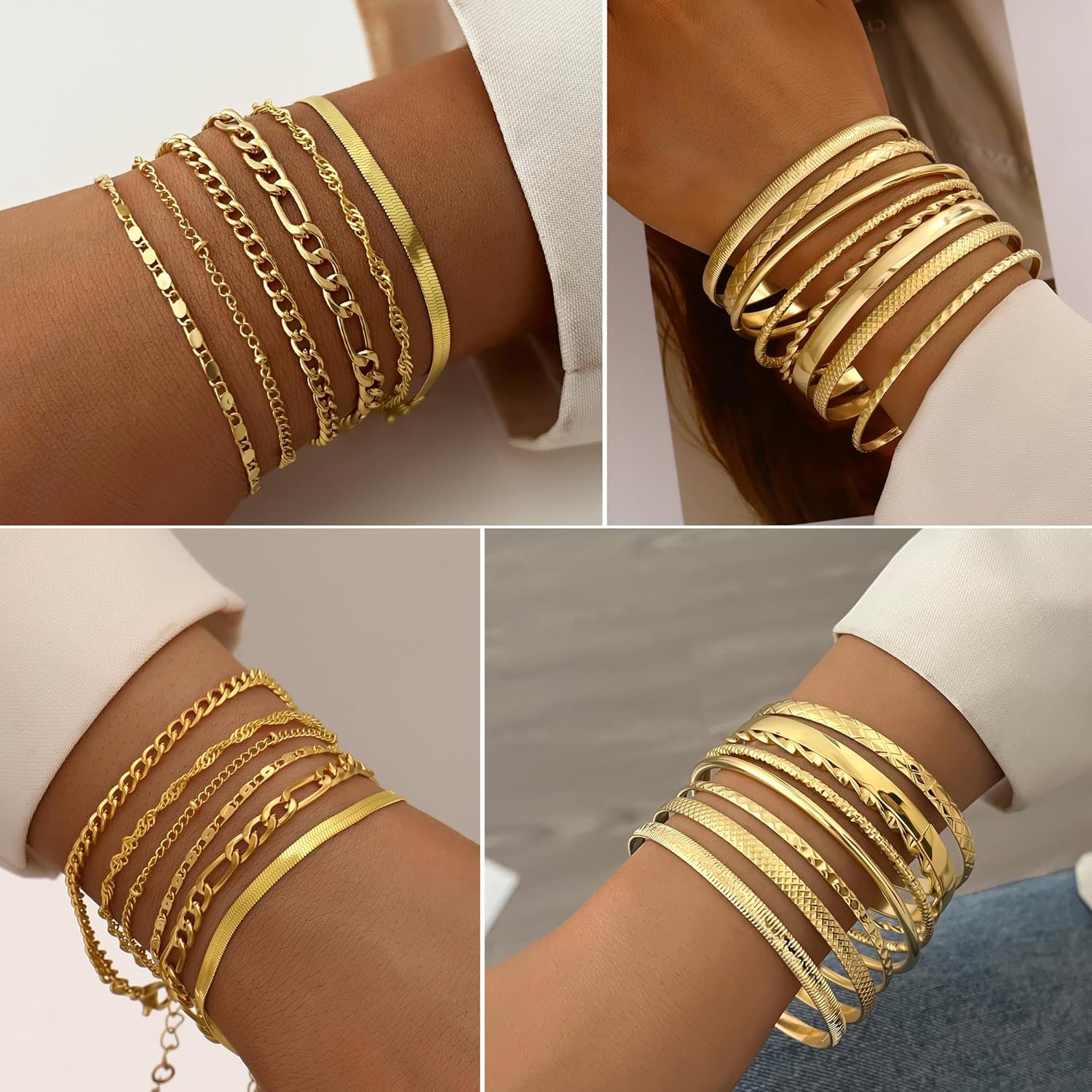 FANDY 137 Pieces Gold Jewelry Set for Women, 12 Necklace, 14 Bracelet, 21 Earrings, 24 Knuckle Rings, 66 Hair Accessory Gold Plated Jewelry Set for Women Gift - Image 3