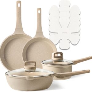 CAROTE 10Pcs Pots and Pans Set Nonstick, Induction Cookware Sets, NonStick Cooking Set, Kitchen Pots and Pans Set with Stay-Cool Handles, PFOA Free