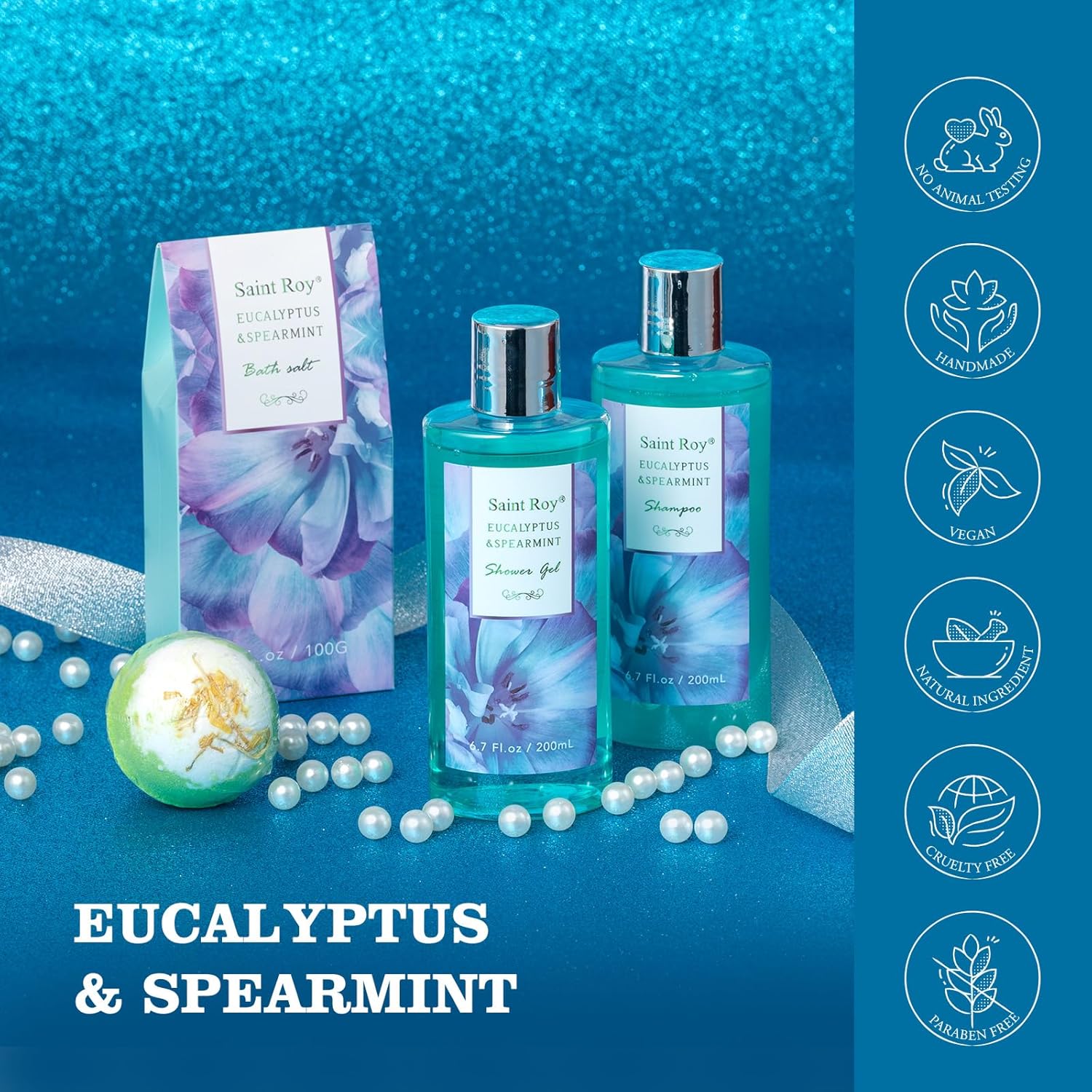 Bath and Body Basket Set Luxury EUCALYPTUS & Mint Spa Gift Basket for Women, Unique Bath Gift Baskets Gifts, Home Spa Kit Christmas Gifts for Women, birthday gift baskets for Dad Mother's Day - Image 6