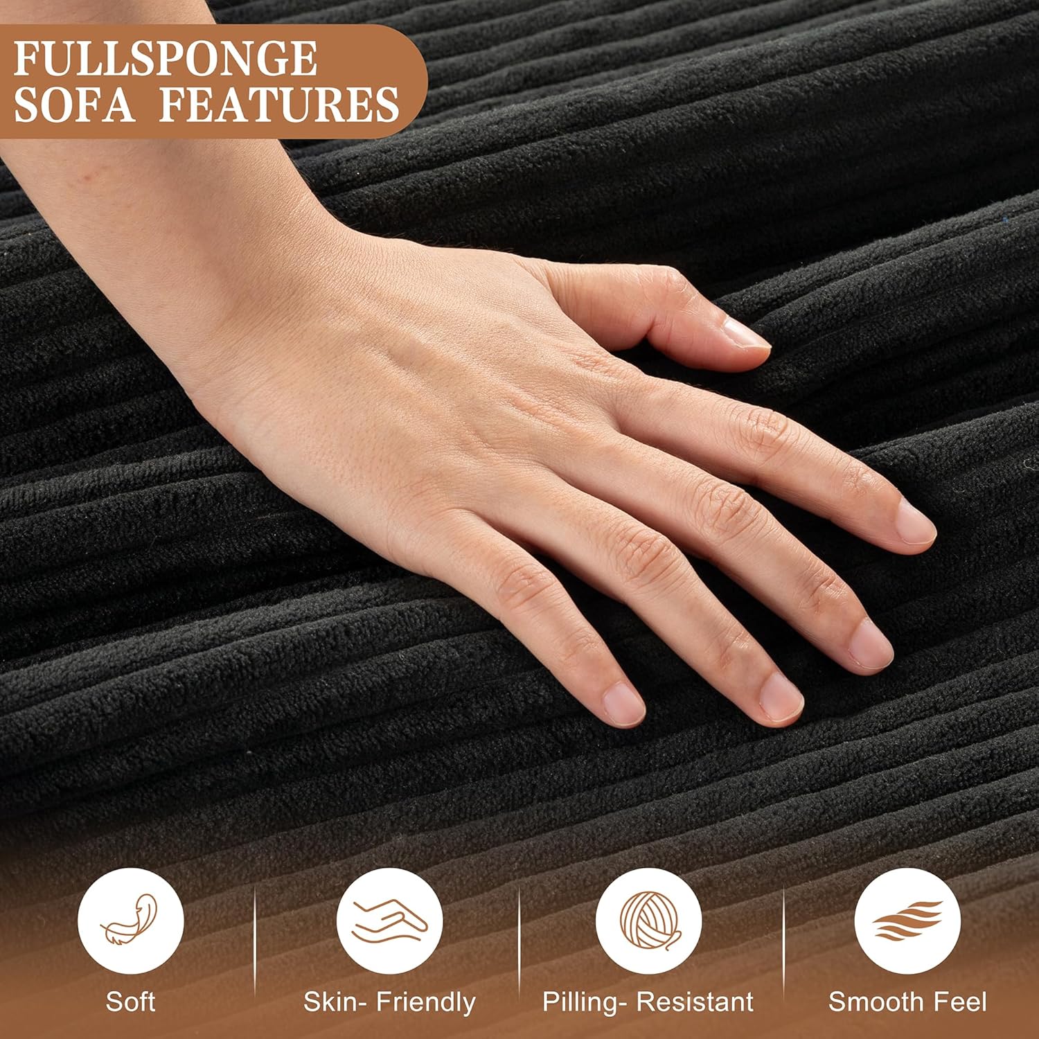 Shintenchi 76" Modern Upholstered Sectional Sofa, L-Shaped Couch with Storage Ottoman and Reversible Chaise for Living Room, Black Corduroy Fabric - Image 5