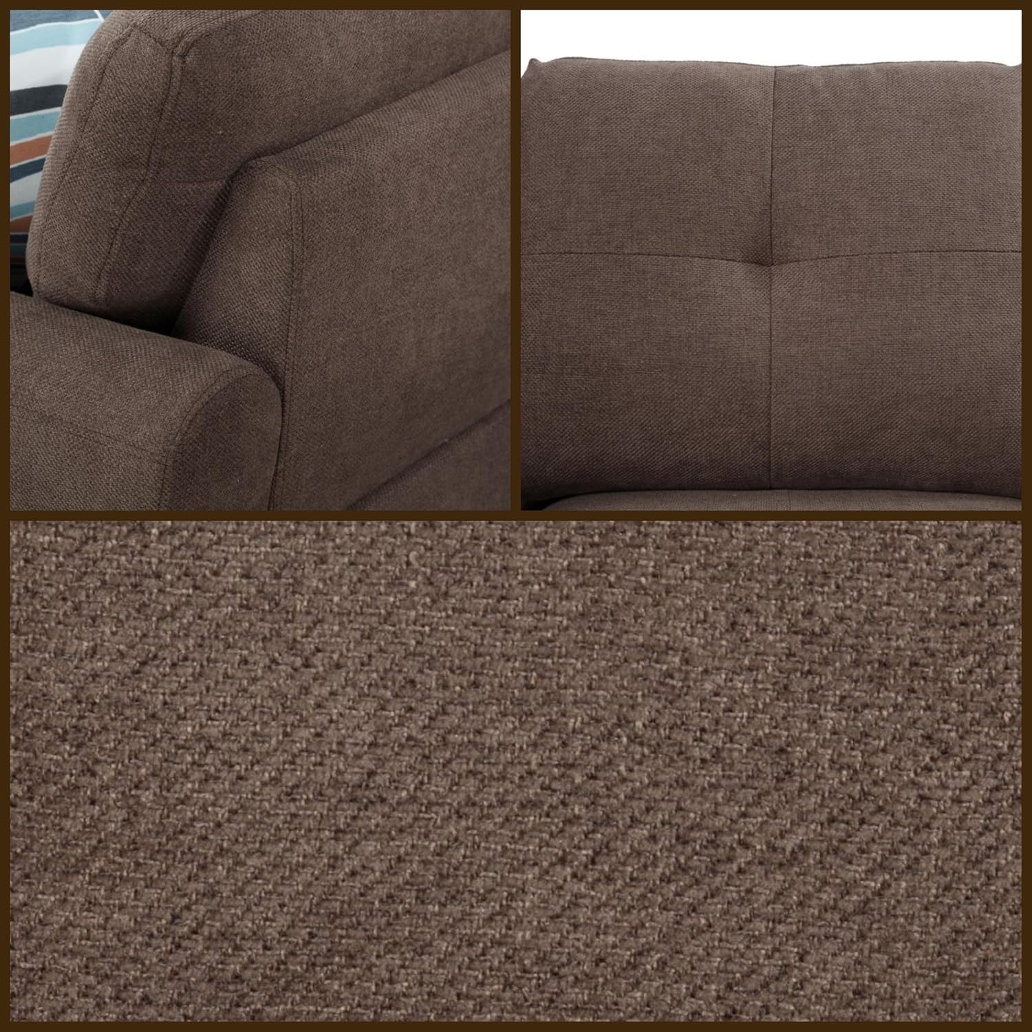 L-Shaped Sectional Sofa with Movable Chaise & Storage Ottoman, Lounge 3-Piece Modular Convertible Couches for Living Room, Apartment & Office, Brown - Image 6