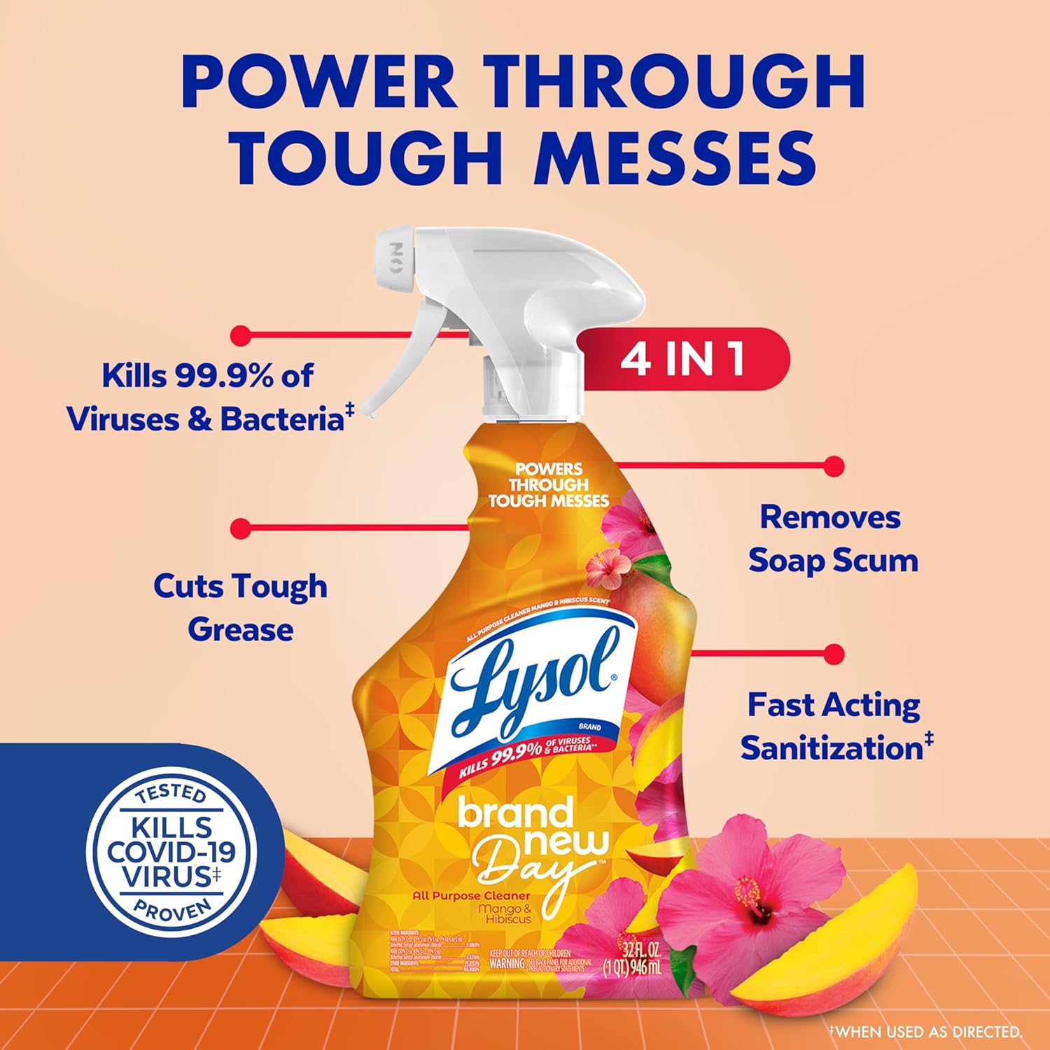 Lysol All Purpose Cleaner Spray, Multi-Purpose Disinfecting Spray, Kitchen & Bathroom Cleaner, Mango & Hibiscus Scent, 32 Fl Oz - Image 2